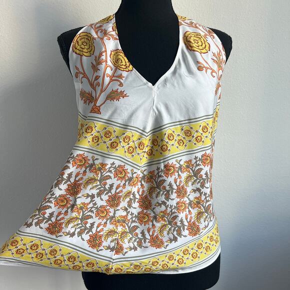 J Crew Open Back Halter Top In Sunset Rose Block Print Top Medium Yellow - Picture 3 of 11